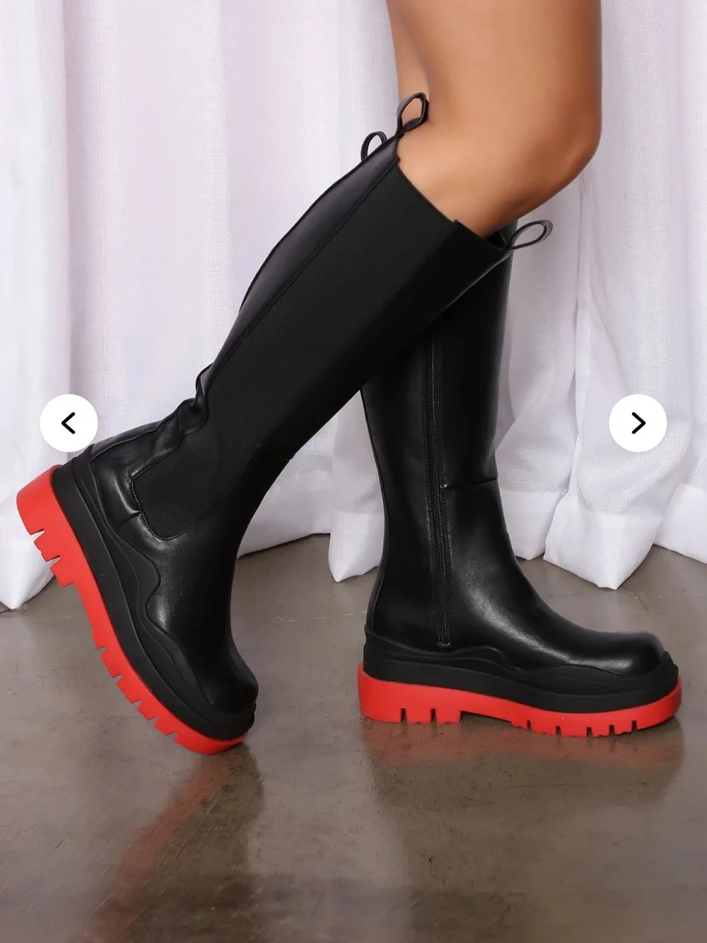 Fashion Nova “Make A Move” Knee High Boots Women’s size 9 Black/Red - Picture 1 of 8